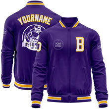 Charger l'image dans la galerie, Custom Purple White-Gold Bomber Varsity Letterman Zipper Jacket