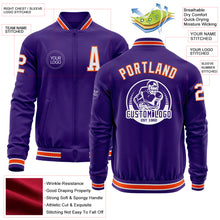Charger l'image dans la galerie, Custom Purple White-Orange Bomber Varsity Letterman Zipper Jacket