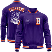 Charger l'image dans la galerie, Custom Purple White-Orange Bomber Varsity Letterman Zipper Jacket