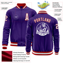 Charger l'image dans la galerie, Custom Purple White-Red Bomber Varsity Letterman Zipper Jacket
