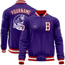 Charger l'image dans la galerie, Custom Purple White-Red Bomber Varsity Letterman Zipper Jacket