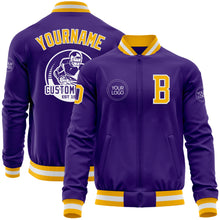 Charger l'image dans la galerie, Custom Purple Gold-White Bomber Varsity Letterman Zipper Jacket