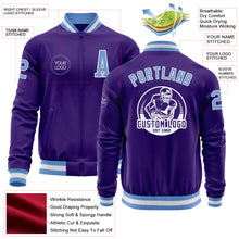 Charger l'image dans la galerie, Custom Purple Light Blue-White Bomber Varsity Letterman Zipper Jacket