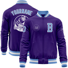 Charger l'image dans la galerie, Custom Purple Light Blue-White Bomber Varsity Letterman Zipper Jacket