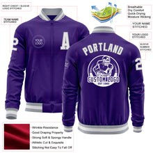 Charger l'image dans la galerie, Custom Purple White-Gray Bomber Varsity Letterman Zipper Jacket