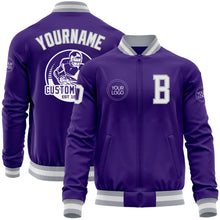 Charger l'image dans la galerie, Custom Purple White-Gray Bomber Varsity Letterman Zipper Jacket