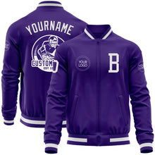 Charger l'image dans la galerie, Custom Purple White Bomber Varsity Letterman Zipper Jacket