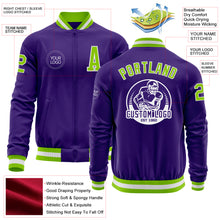 Charger l'image dans la galerie, Custom Purple Neon Green-White Bomber Varsity Letterman Zipper Jacket