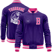 Charger l'image dans la galerie, Custom Purple Pink-White Bomber Varsity Letterman Zipper Jacket