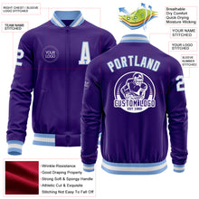 Charger l'image dans la galerie, Custom Purple White-Light Blue Bomber Varsity Letterman Zipper Jacket