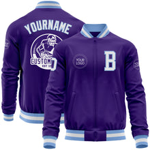 Charger l'image dans la galerie, Custom Purple White-Light Blue Bomber Varsity Letterman Zipper Jacket