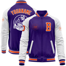 Load image into Gallery viewer, Custom Purple Orange-White Bomber Varsity Letterman Two Tone Zipper Jacket