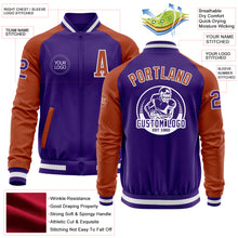 Charger l'image dans la galerie, Custom Purple Texas Orange-White Bomber Varsity Letterman Two Tone Zipper Jacket