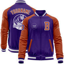 Charger l'image dans la galerie, Custom Purple Texas Orange-White Bomber Varsity Letterman Two Tone Zipper Jacket