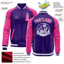 Charger l'image dans la galerie, Custom Purple Pink-White Bomber Varsity Letterman Two Tone Zipper Jacket