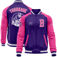 Charger l'image dans la galerie, Custom Purple Pink-White Bomber Varsity Letterman Two Tone Zipper Jacket