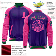 Charger l'image dans la galerie, Custom Purple Pink-Kelly Green Bomber Varsity Letterman Two Tone Zipper Jacket
