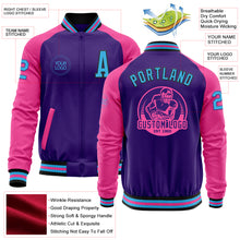 Charger l'image dans la galerie, Custom Purple Sky Blue Black-Pink Bomber Varsity Letterman Two Tone Zipper Jacket