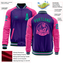 Charger l'image dans la galerie, Custom Purple Aqua Black-Pink Bomber Varsity Letterman Two Tone Zipper Jacket