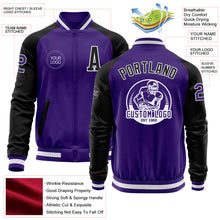 Load image into Gallery viewer, Custom Purple Black-White Bomber Varsity Letterman Two Tone Zipper Jacket