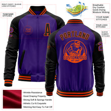 Load image into Gallery viewer, Custom Purple Black-Orange Bomber Varsity Letterman Two Tone Zipper Jacket