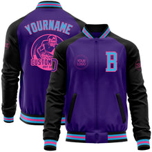 Load image into Gallery viewer, Custom Purple Sky Blue Pink-Black Bomber Varsity Letterman Two Tone Zipper Jacket