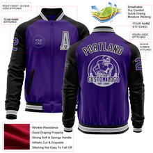 Загрузить изображение в средство просмотра галереи, Custom Purple Black-Gray Bomber Varsity Letterman Two Tone Zipper Jacket
