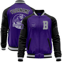 Загрузить изображение в средство просмотра галереи, Custom Purple Black-Gray Bomber Varsity Letterman Two Tone Zipper Jacket
