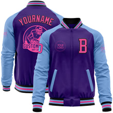 Charger l'image dans la galerie, Custom Purple Pink Black-Light Blue Bomber Varsity Letterman Two Tone Zipper Jacket