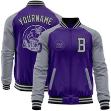 Загрузить изображение в средство просмотра галереи, Custom Purple Gray-Black Bomber Varsity Letterman Two Tone Zipper Jacket