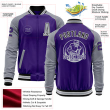 Загрузить изображение в средство просмотра галереи, Custom Purple Gray-Black Bomber Varsity Letterman Two Tone Zipper Jacket