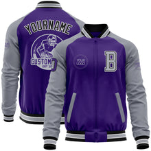 Загрузить изображение в средство просмотра галереи, Custom Purple Gray-Black Bomber Varsity Letterman Two Tone Zipper Jacket