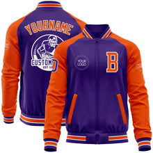Charger l'image dans la galerie, Custom Purple Orange-White Bomber Varsity Letterman Two Tone Zipper Jacket