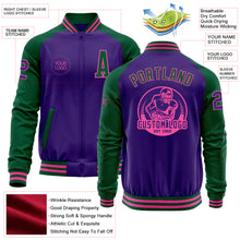 Charger l'image dans la galerie, Custom Purple Kelly Green-Pink Bomber Varsity Letterman Two Tone Zipper Jacket