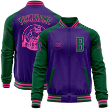 Charger l'image dans la galerie, Custom Purple Kelly Green-Pink Bomber Varsity Letterman Two Tone Zipper Jacket