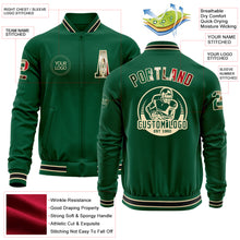 Laden Sie das Bild in den Galerie-Viewer, Custom Kelly Green Vintage Mexican Flag Cream-Black Bomber Varsity Letterman Zipper Jacket