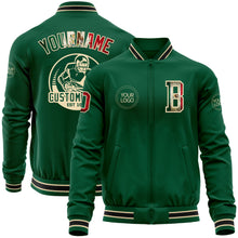 Laden Sie das Bild in den Galerie-Viewer, Custom Kelly Green Vintage Mexican Flag Cream-Black Bomber Varsity Letterman Zipper Jacket