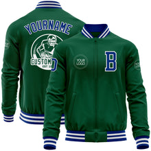 Charger l'image dans la galerie, Custom Kelly Green Roya-White Bomber Varsity Letterman Zipper Jacket