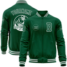 Charger l'image dans la galerie, Custom Kelly Green White Bomber Varsity Letterman Zipper Jacket