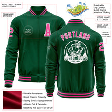 Charger l'image dans la galerie, Custom Kelly Green Pink-White Bomber Varsity Letterman Zipper Jacket