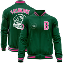 Charger l'image dans la galerie, Custom Kelly Green Pink-White Bomber Varsity Letterman Zipper Jacket