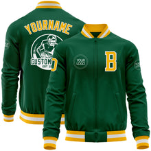 Загрузить изображение в средство просмотра галереи, Custom Kelly Green Gold-White Bomber Varsity Letterman Zipper Jacket