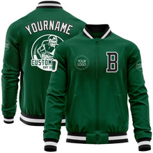 Charger l'image dans la galerie, Custom Kelly Green Black-White Bomber Varsity Letterman Zipper Jacket