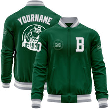 Загрузить изображение в средство просмотра галереи, Custom Kelly Green White-Gray Bomber Varsity Letterman Zipper Jacket