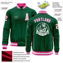Загрузить изображение в средство просмотра галереи, Custom Kelly Green White-Pink Bomber Varsity Letterman Zipper Jacket