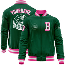 Загрузить изображение в средство просмотра галереи, Custom Kelly Green White-Pink Bomber Varsity Letterman Zipper Jacket