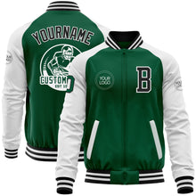 Загрузить изображение в средство просмотра галереи, Custom Kelly Green Black-White Bomber Varsity Letterman Two Tone Zipper Jacket