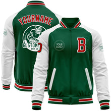 Загрузить изображение в средство просмотра галереи, Custom Kelly Green Red-White Bomber Varsity Letterman Two Tone Zipper Jacket