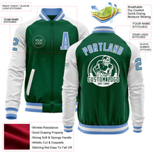 Загрузить изображение в средство просмотра галереи, Custom Kelly Green Light Blue-White Bomber Varsity Letterman Two Tone Zipper Jacket