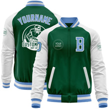 Загрузить изображение в средство просмотра галереи, Custom Kelly Green Light Blue-White Bomber Varsity Letterman Two Tone Zipper Jacket